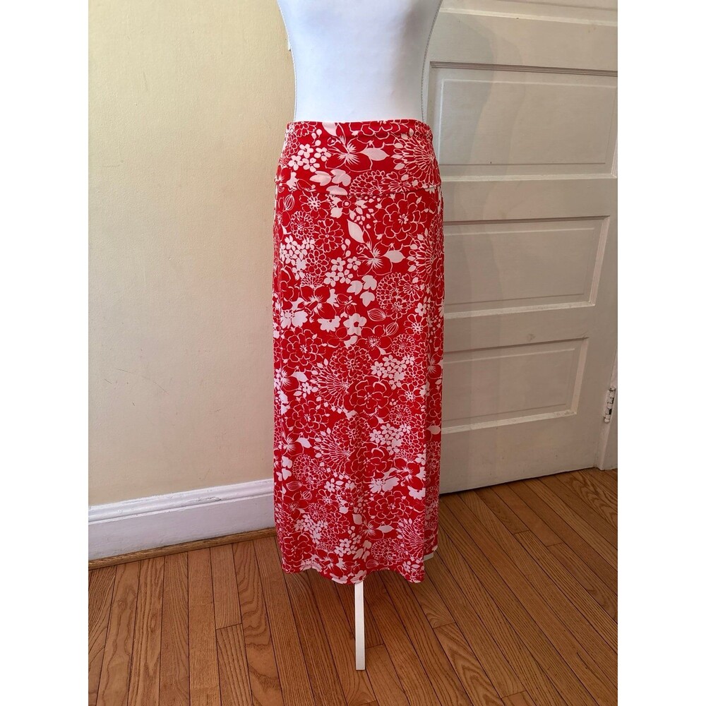 Maxi skirt tube dress strapless red white flowers fine line vintage original